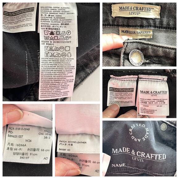 Levi's Made & Crafted Marker Tapered Black Acid Wash Cotton Blend Jeans Sz 26 - Picture 10 of 10